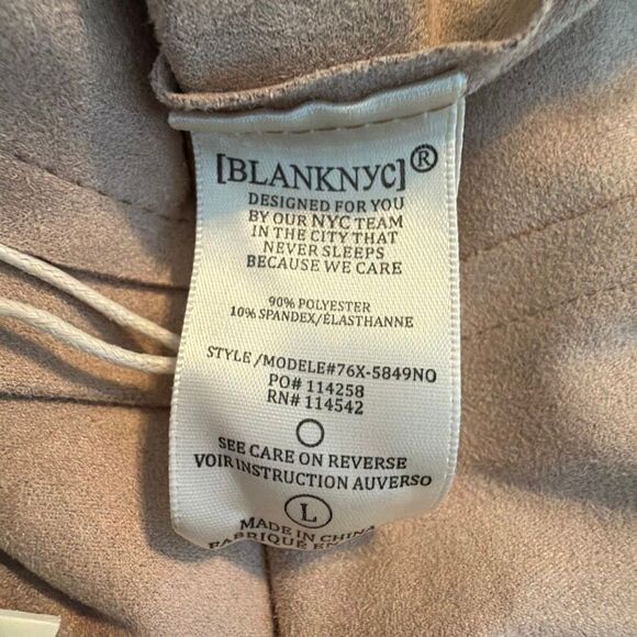 BLANKNYC Faux Suede Moto Bomber Jacket Sand Dune Tan Long Sleeve Zip-Up L - Picture 10 of 13